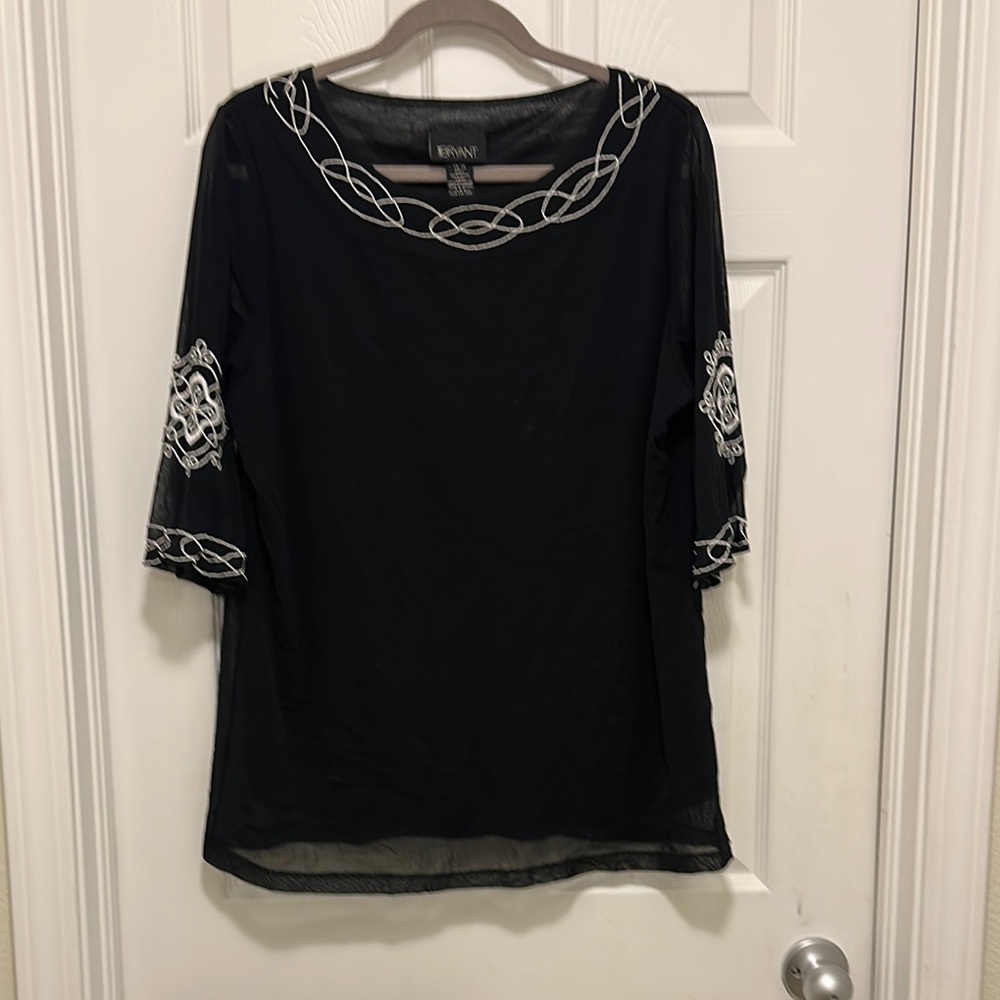 Lane Bryant Black and Cream 3/4 Sleeve Blouse 14/16
